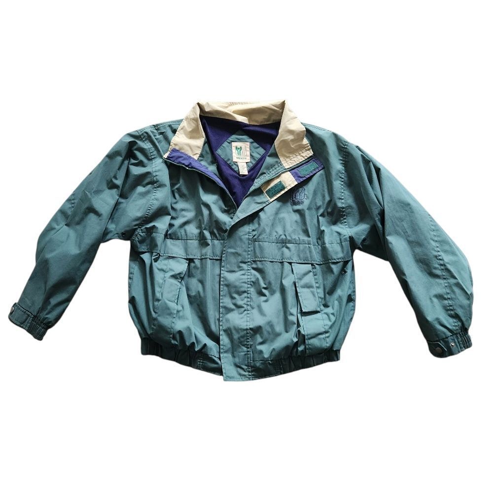 Nikken Jacket Mens Large Green Navy Blue Lightweight Shell Zip